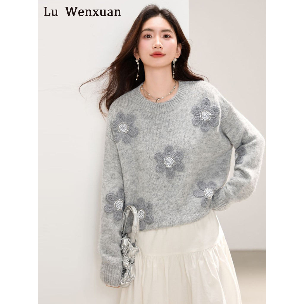 Suéter cinza claro outono inverno feminino 2026 novo estilo roupas de inverno roupas femininas podem usar fora engrossad