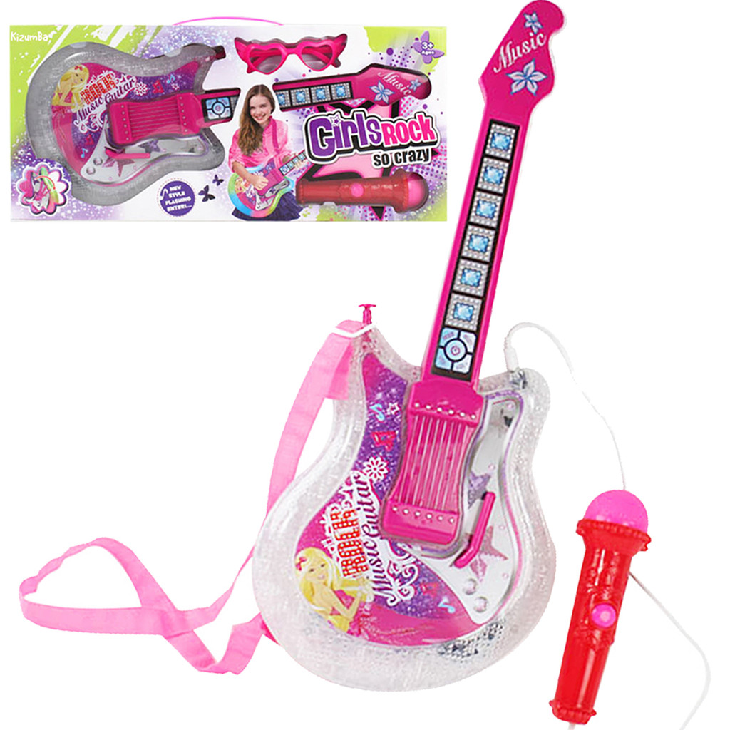 Guitarra Com Microfone Girls Rock Instrumento Brinquedo Musical Infantil Menina Violão Rosa Kizumba em Oferta na Shopee