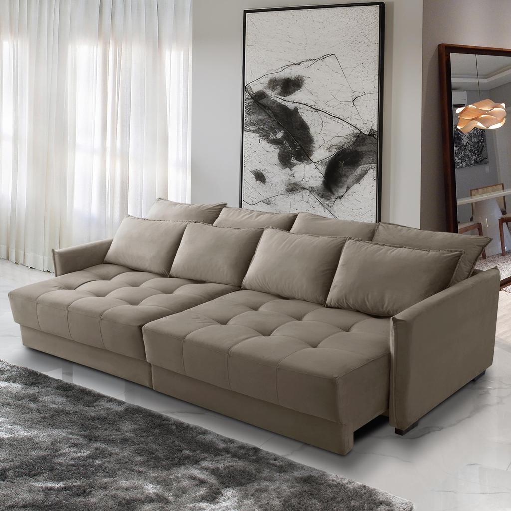 Sofá Cama Retrátil e Reclinável 2,10m com Molas Carol Veludo Cappuccino Adonai Estofados em Oferta na Shopee