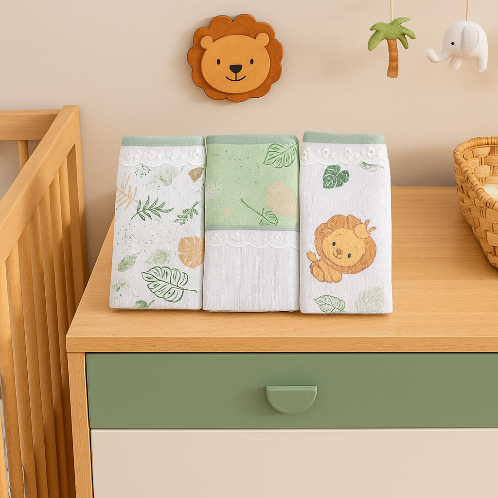 Pano de Boca Dengo Felpa Estampa Leão 03 Peças em Oferta na Shopee