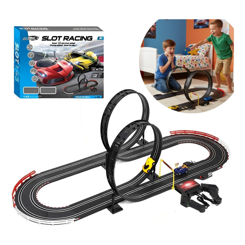 Pista Autorama Elétrica com 2 Loopings Escala Completa Brinquedo de Corrida Infantil e Adulto
