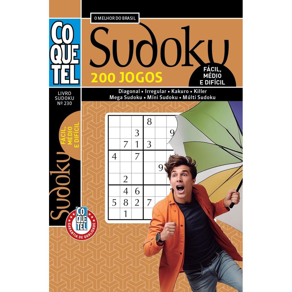 Livro Coquetel Sudoku 230 | 200 Jogos | Níveis Fácil, Médio e Difícil