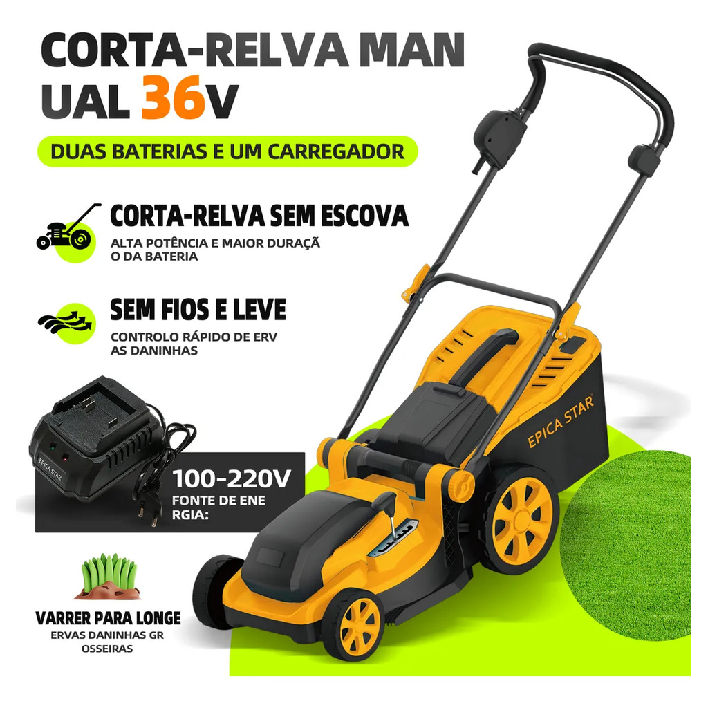 Cortador Grama Elétrico Recolhedor 1200w Brushless 100-220v