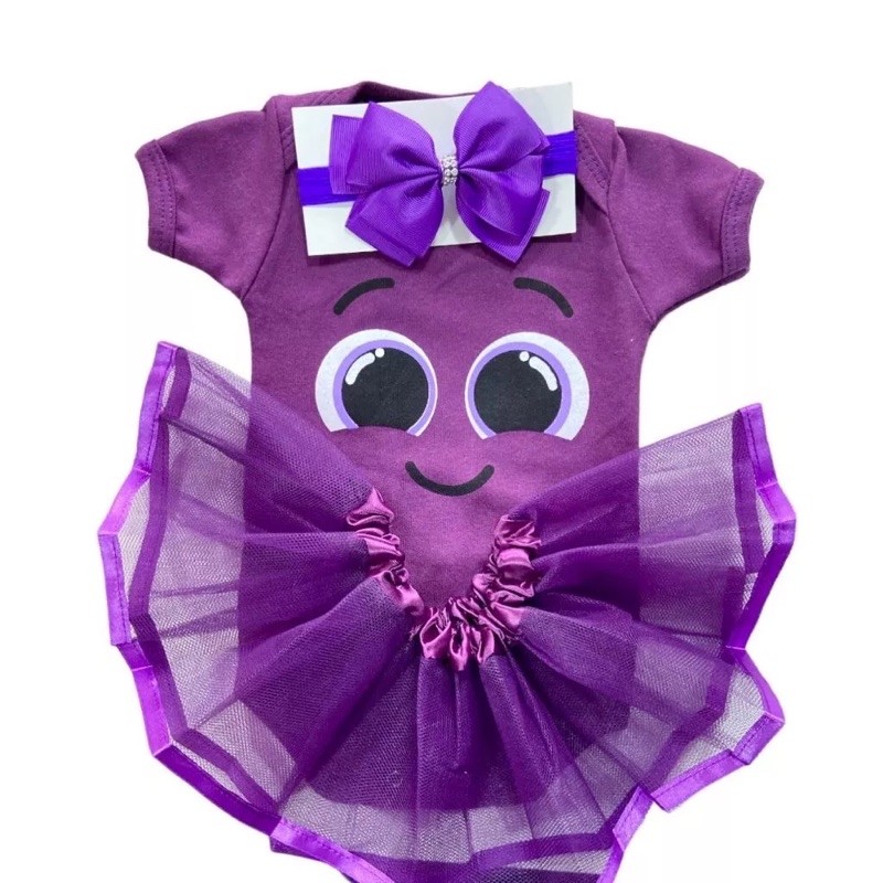 Body Fantasia Bebe Mesversario Bolofofos Body Tule e Laço