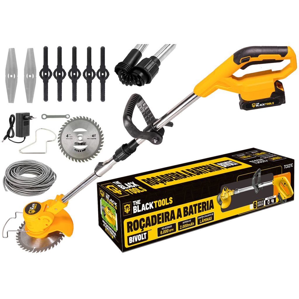 Roçadeira Aparador Grama A Bateria Recarregável 21v 750w Profissional Com Acessórios The Black Tools em Oferta na Shopee