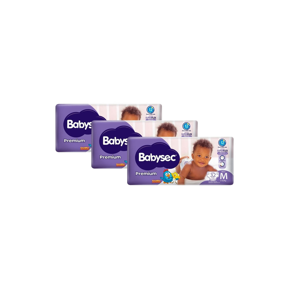 Kit 3 Fralda Babysec Premium Tamanho M Pacote Mega com 32 Unidades Descartáveis em Oferta na Shopee