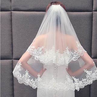 Véu de Renda Branco Estilo Europeu e Americano Dupla Camada Véu de Casamento Curto Acessório de Noiva em Oferta na Shopee