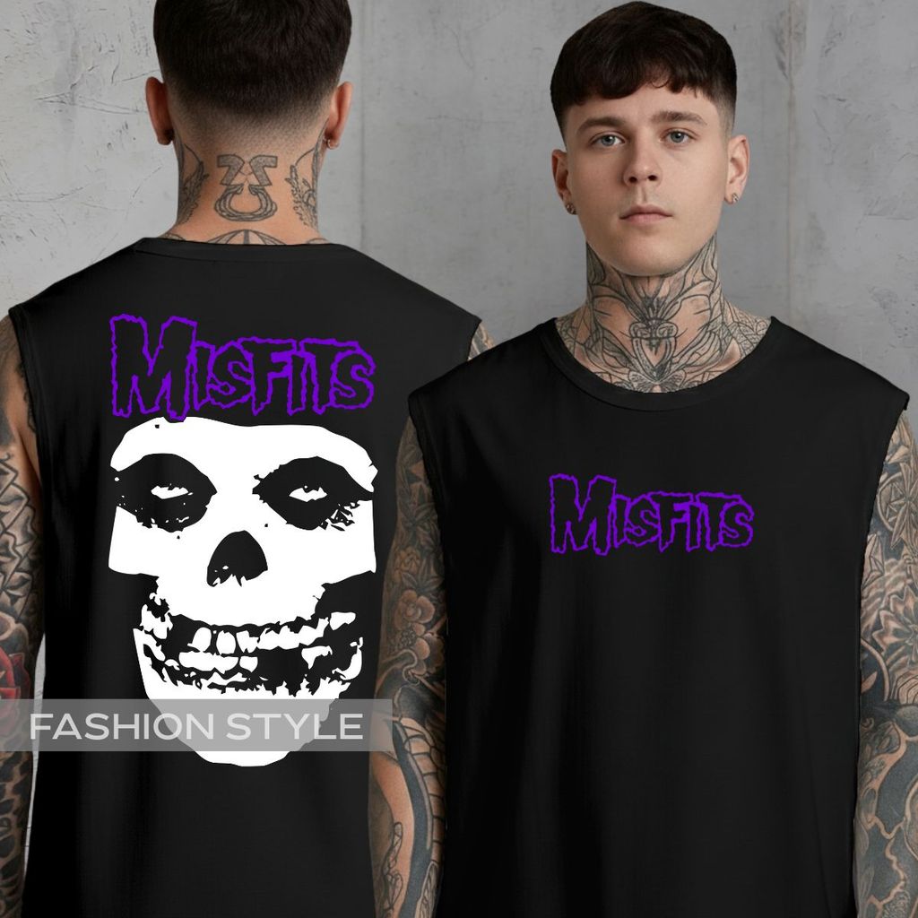 Regata Oversized Misfits Skull Rock N Roll Punk Gym Banda Logo Álbum Musicas  Camisa Machão Cavada Algodão