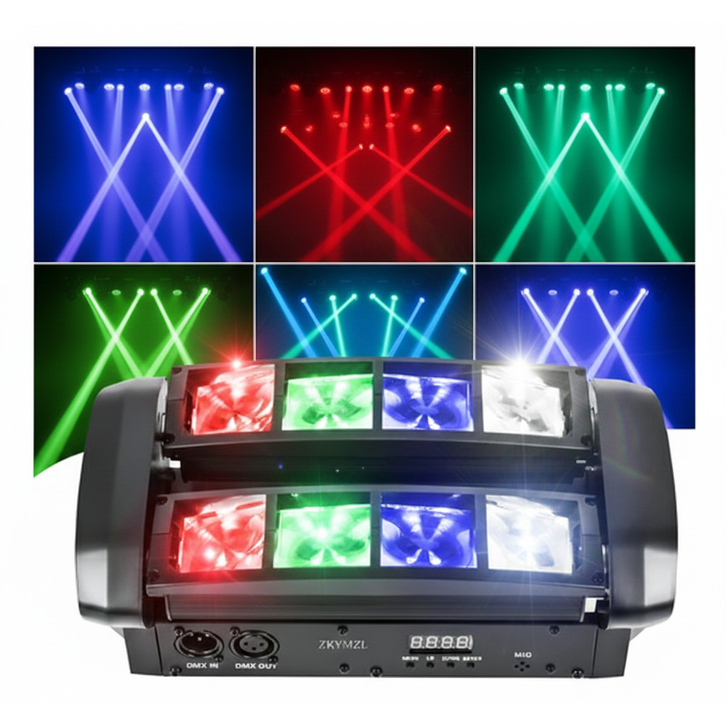 Luz De Palco DJ Moving Head Led Colorido Mini Spider Beam 8 Leds 5w Rgbw Dmx Com Strobo Sensor De Som e Automatico