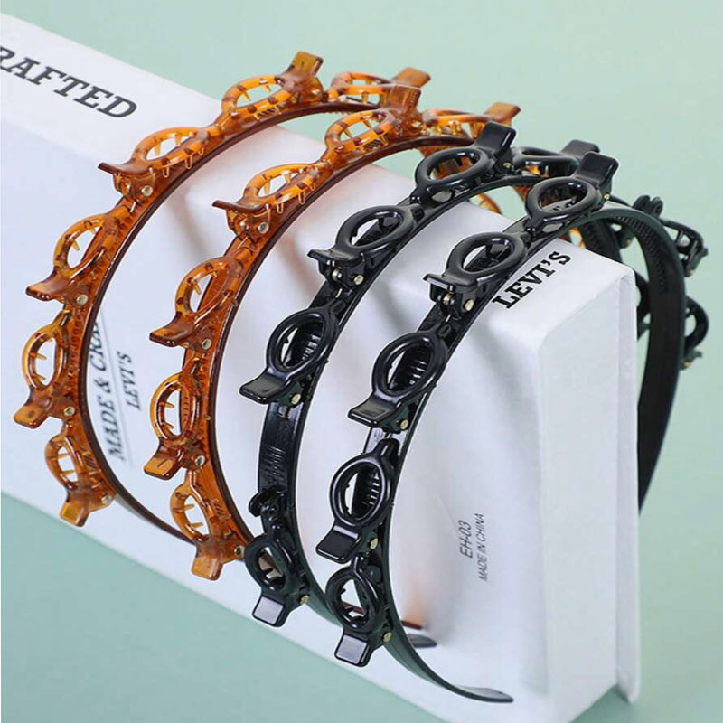 Acessórios De Cabelo Marrom Claro E Preto Com Faixa De Cabeça Trançada Clipes Para Mulheres – Faixas Multifuncionais Fix