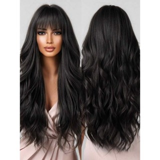 Peruca Lace Wig Longa Ondulado Com Franja Bio Fibra 60cm 250g Top Hair RALE-1# em Oferta na Shopee