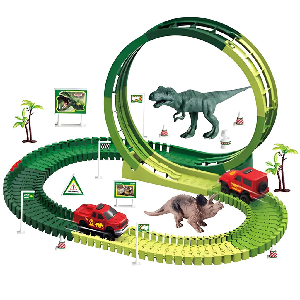 Pista Carrinho Dinossauro Looping Radical Som Luz Brinquedo Infantil Criança Montável Kizumba