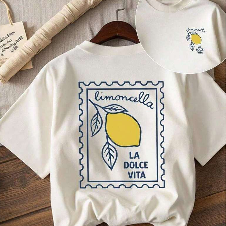 Camiseta Casual Feminina Lemon La Dolce Vita Limão Camisa em Algodão Premium