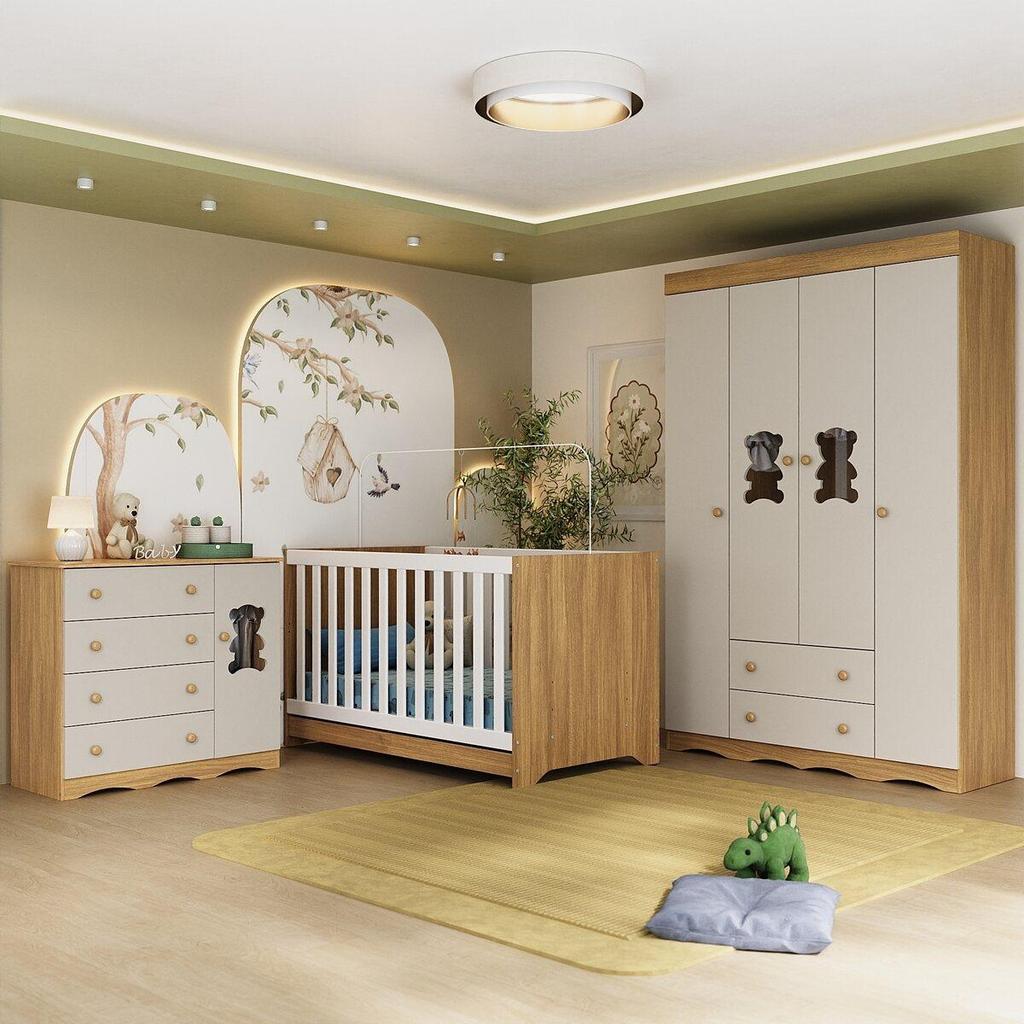 Quarto de Bebê Completo com Berço Americano 3 em 1 Colchão Incluso Doçura Multimóveis MP4662!