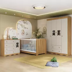 Quarto de Bebê Completo com Berço Americano 3 em 1 Colchão Incluso Doçura Multimóveis MP4662