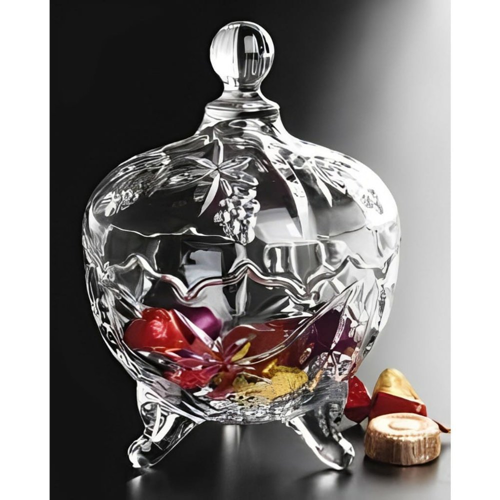 Bomboniere de Vidro com Tampa Florence 14cm Potiche Baleiro Decorativo Elegante para Doces Mesa Posta