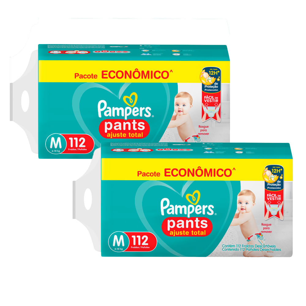 Kit 2 Fralda Pampers Pants Ajuste Total tamanho M com 112 Unidades Descartáveis em Oferta na Shopee