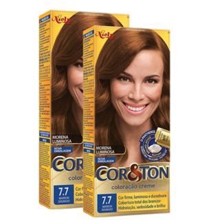 Kit 2 Coloração Niely Cor&Ton Marrom Dourado 7.7 em Oferta na Shopee