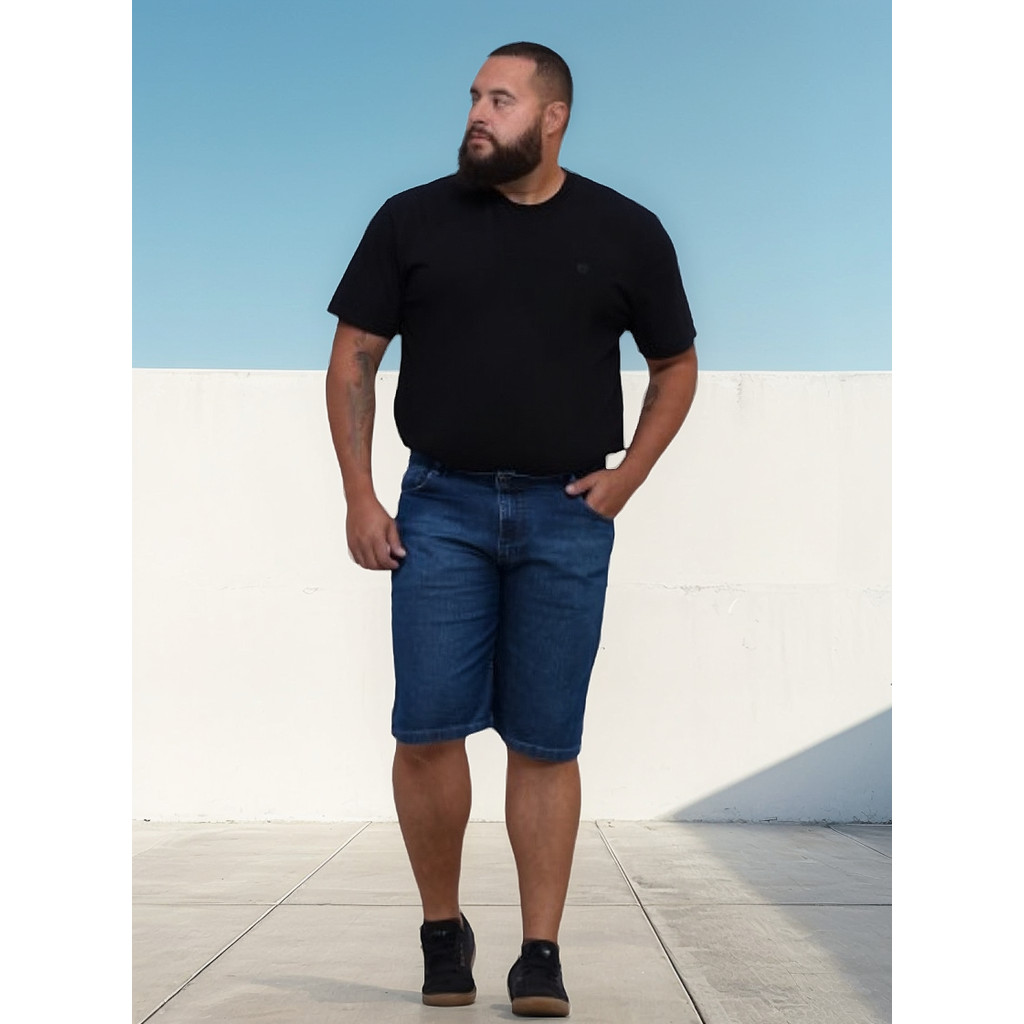 Bermuda Jeans Masculina Plus Size Lavagem Média com Elastano | Conforto Total Verão