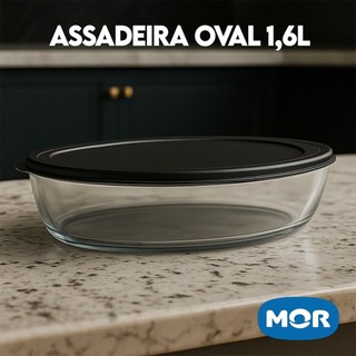 Travessa Oval 1,6 Litros com tampa Assadeira Mor