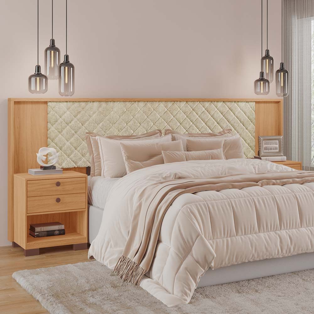 Cabeceira Extensível Aurora 2 Mesas de Cabeceira Queen 100% MDF Tuboarte em Oferta na Shopee