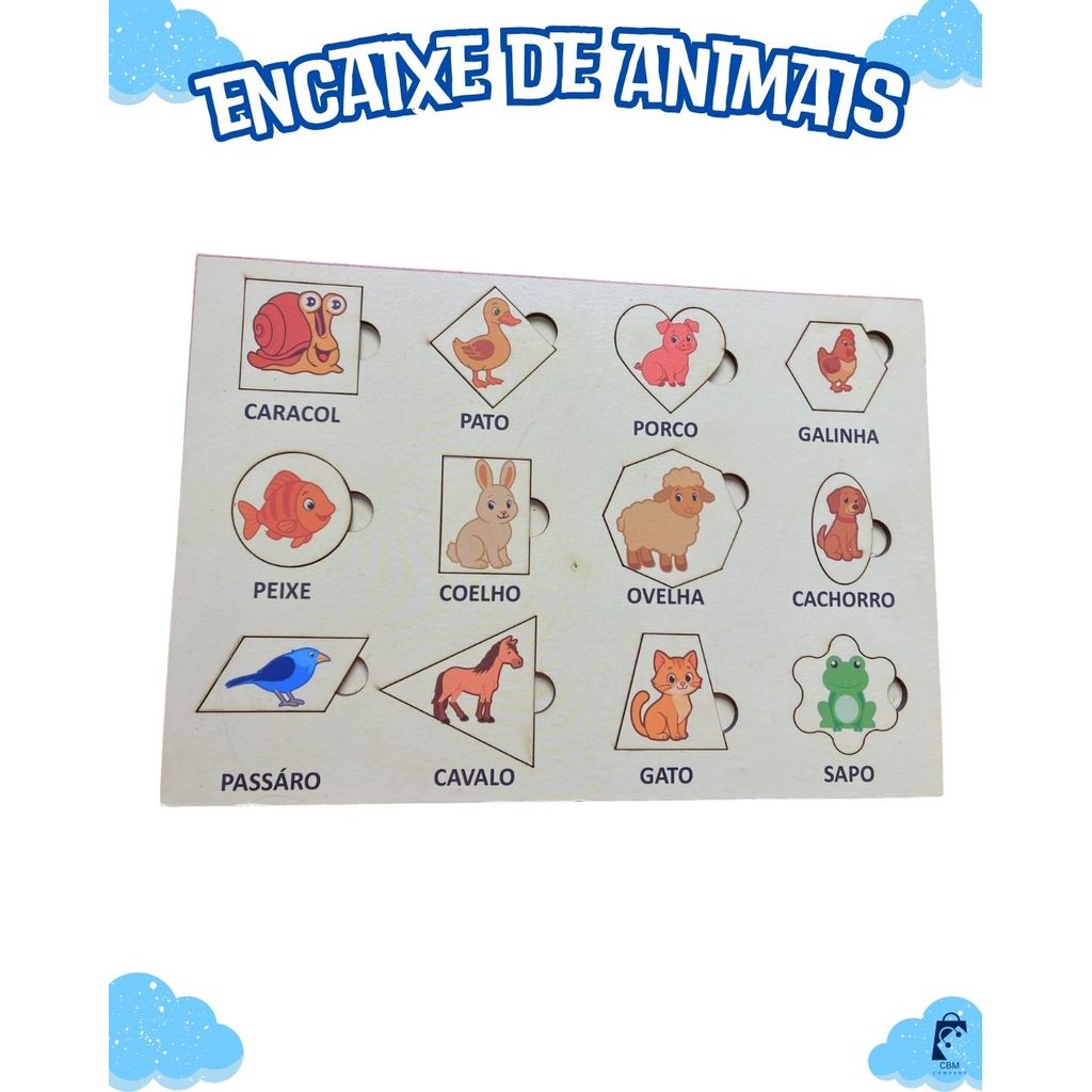 Quebra Cabeça - Encaixe De Animais Jogo Educativo Pedagógico Com 12 Peças Em Mdf