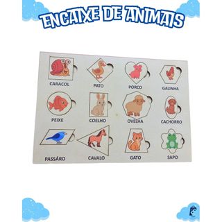 Quebra Cabeça - Encaixe De Animais Jogo Educativo Pedagógico Com 12 Peças Em Mdf