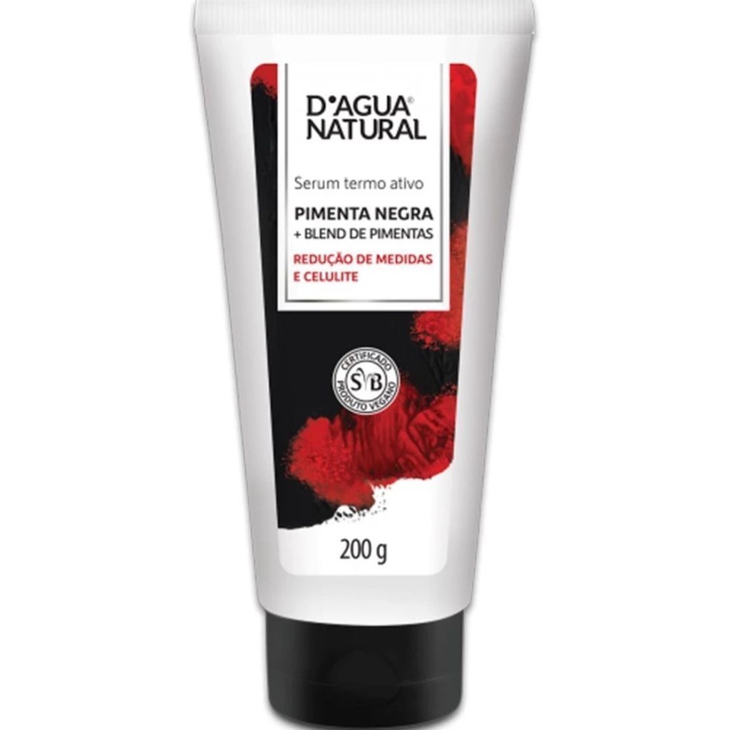 Serum Redutor Termo Ativo Pimenta Negra D'agua Natural 200g Redução Medidas e Celulite