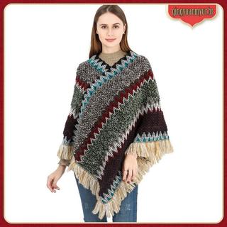 Poncho Feminino Casual Solto Com Franjas Na Bordas Estilo Vintage