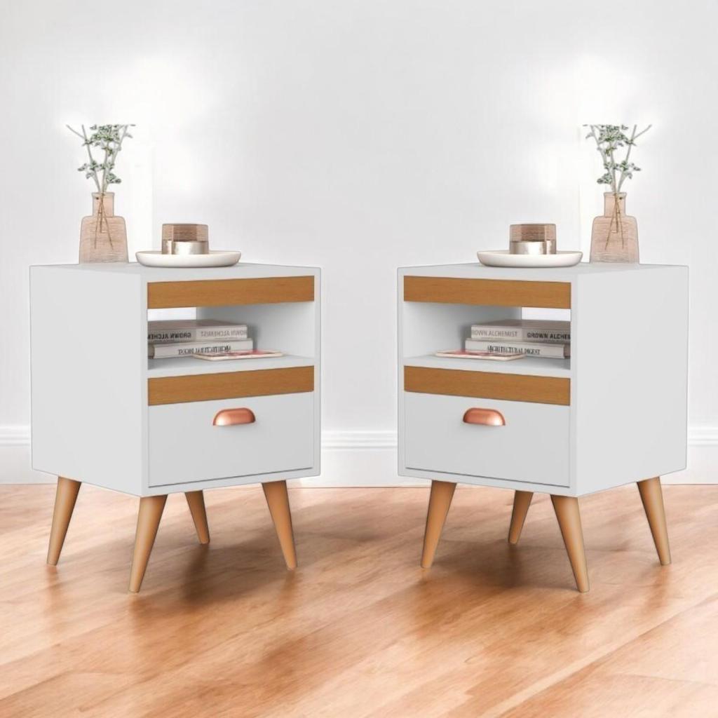 Kit Mesa Cabeceira 2 Unidades Bariloche Branco Ype em Oferta na Shopee