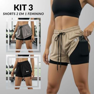 Kit 3 Shorts 2 Em 1 Feminino Com Forro Compressão Dry Fit Para Treino E Academia em Oferta na Shopee
