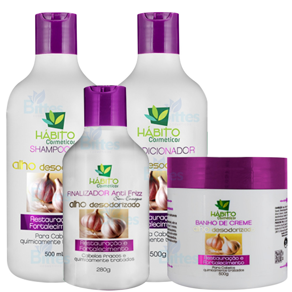 KIT CAPILAR ALHO DESODORIZADO HÁBITO COSMÉTICOS HIDRATAÇÃO DOS FIOS