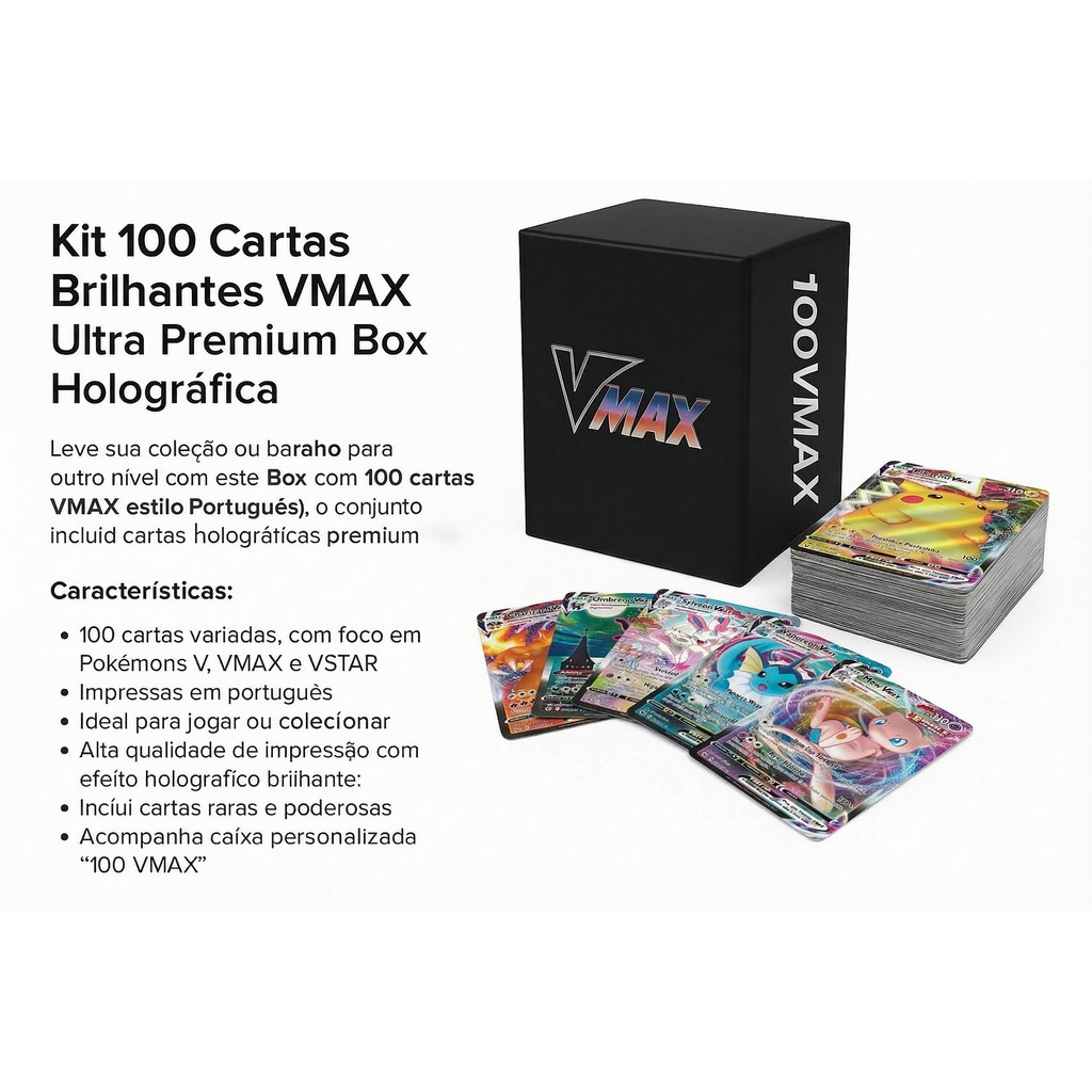 Kit 100 Cartas Pokémon Português Vmax Box Ultra Premium Box Box 100 Vmax Português Do Brasil