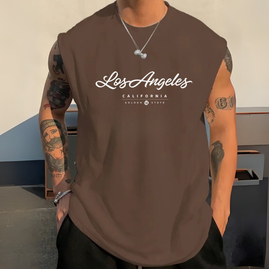 Camiseta Regata OverSized Los Angeles  Masculina Treino Academia Machão Verão StreetWear