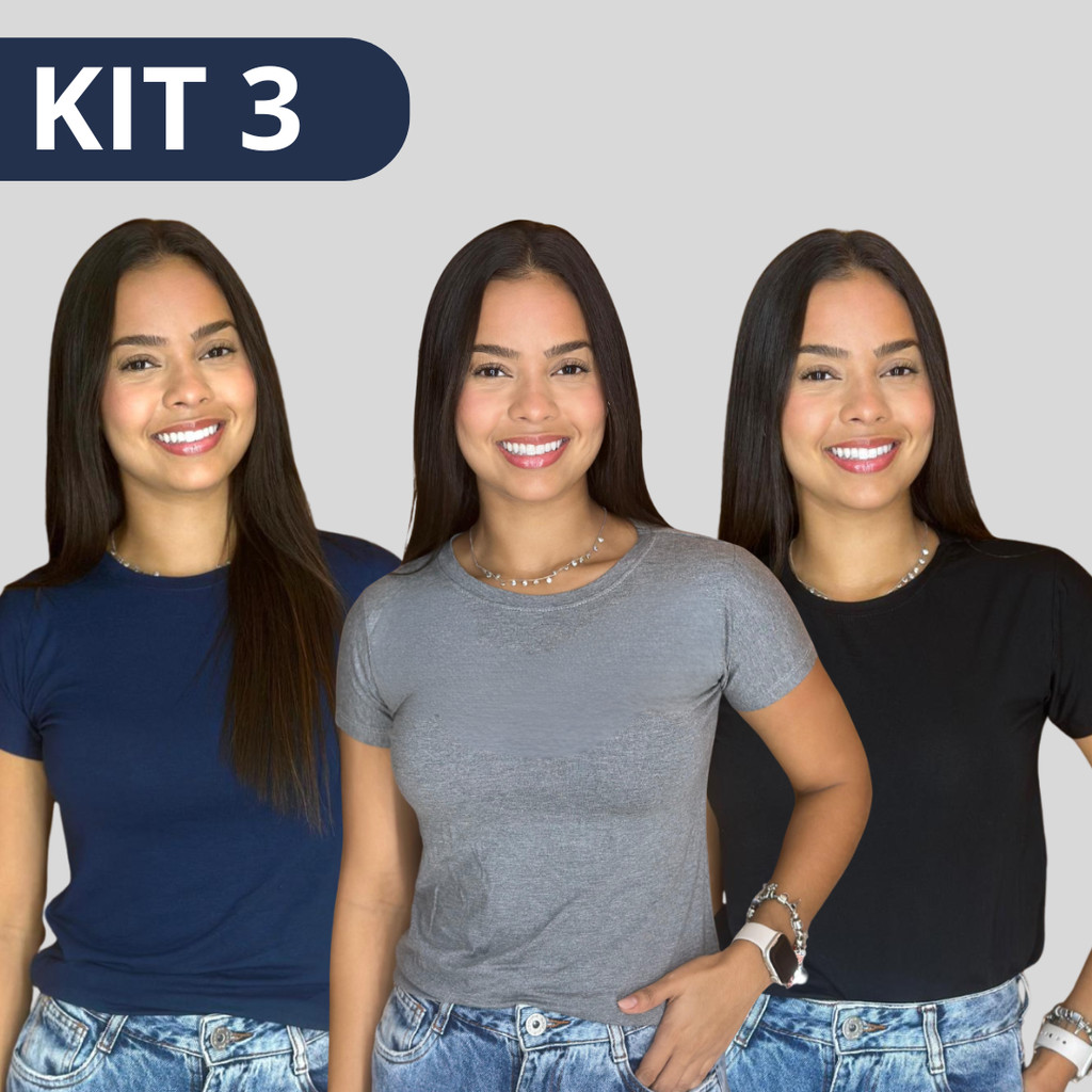Kit 3 Blusas Femininas Básicas em Viscolycra – Modelo Gola Redonda em Oferta na Shopee