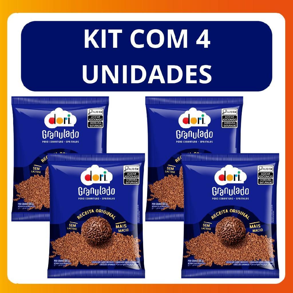 Kit C/4 Unidades Chocolate Granulado Dori 500g Confeitos Macios