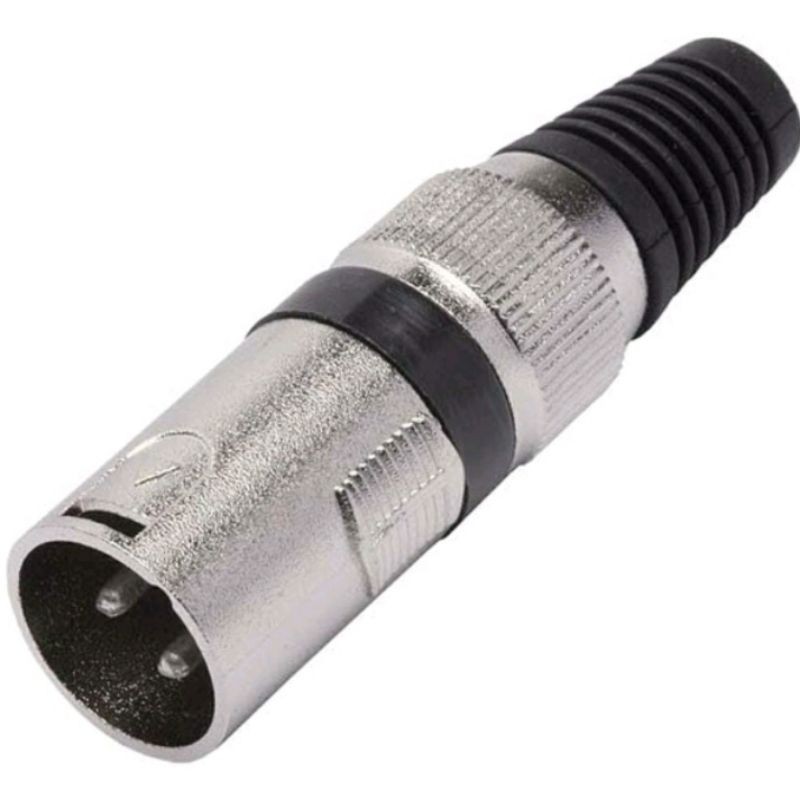 Conector Plug XLR 3 pinos Cannon Macho de linha MXT Metal Niquel Preto