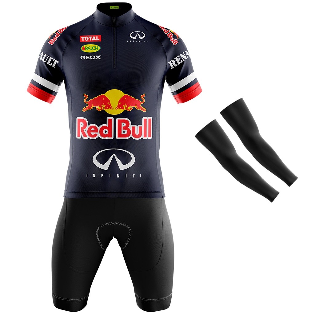 Conjunto Ciclismo Mountain Bike Bermuda e Camisa Red Bull Com Bolsos UV 50+