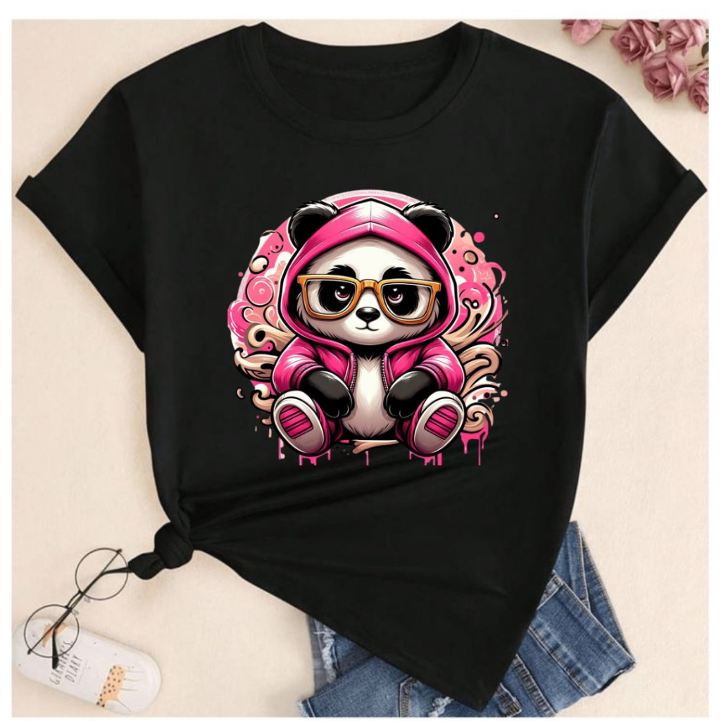 Camiseta Camisa t-shirt Blusa Feminina T Shirt Estampada Panda  Confortável Estilo Casual Blusa Algodão Envio Imediato