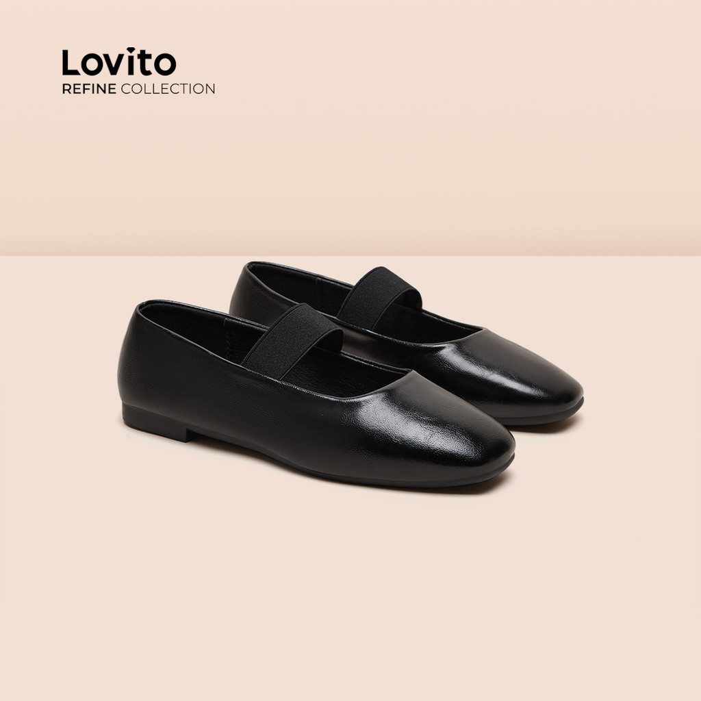 Detalhes do (Lovito Refine) Sapatilhas de Balé Elegantes e de Estilo Francês Preguiçoso para mulheres LR15E308