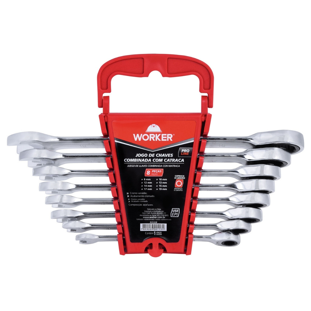 Jogo de Chaves Combinadas com Catraca Worker 8 Peças 8-19mm em Oferta na Shopee
