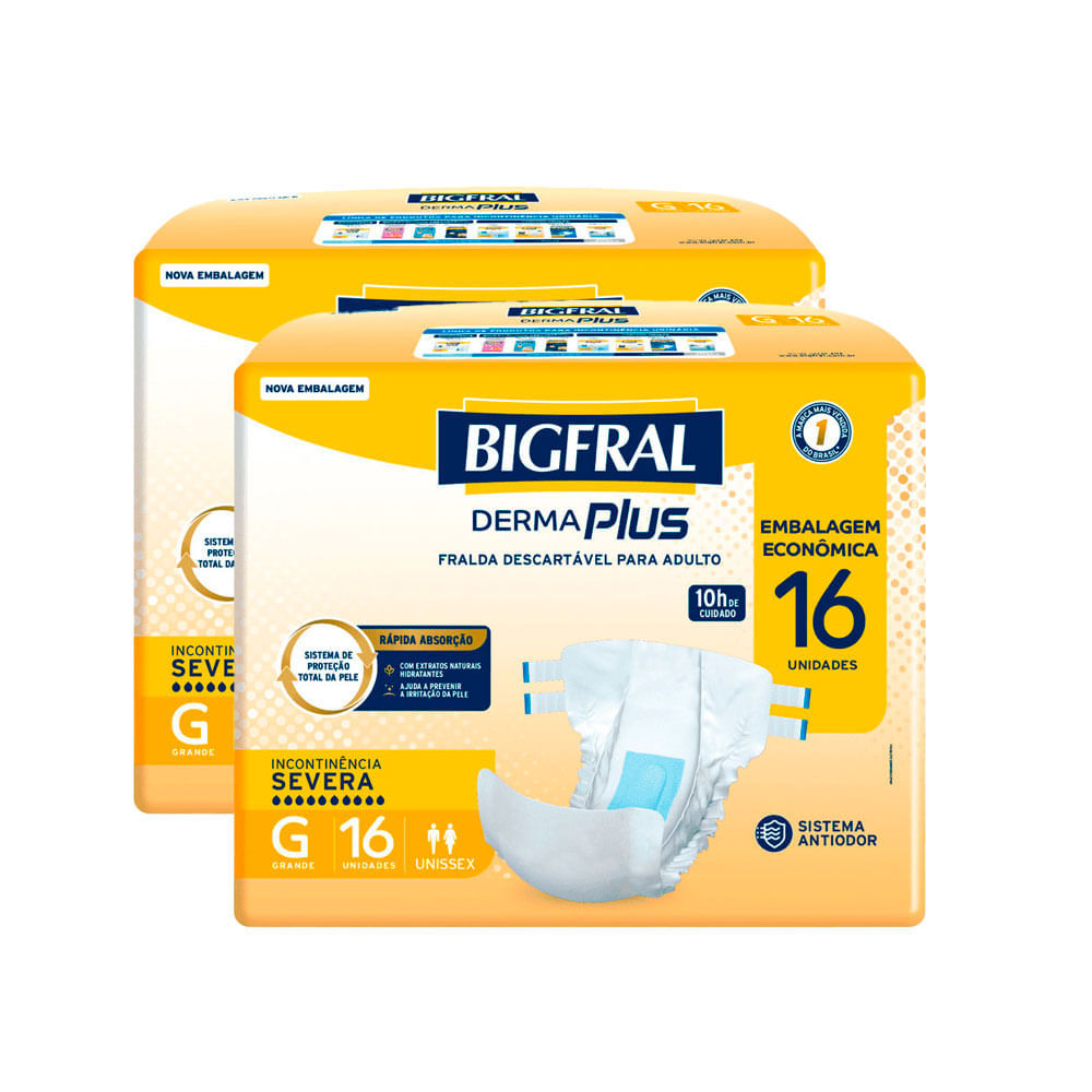 Kit 2 Fralda Bigfral Derma Plus Econômica G 16 Unidades em Oferta na Shopee