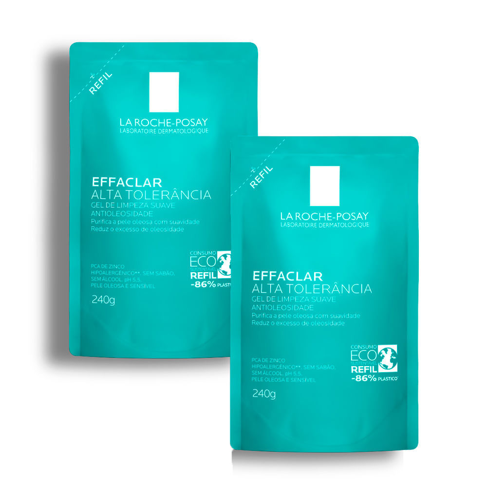 Kit 2 Gel de Limpeza Facial Effaclar Alta Tolerância La Roche-Posay Refil 240g em Oferta na Shopee