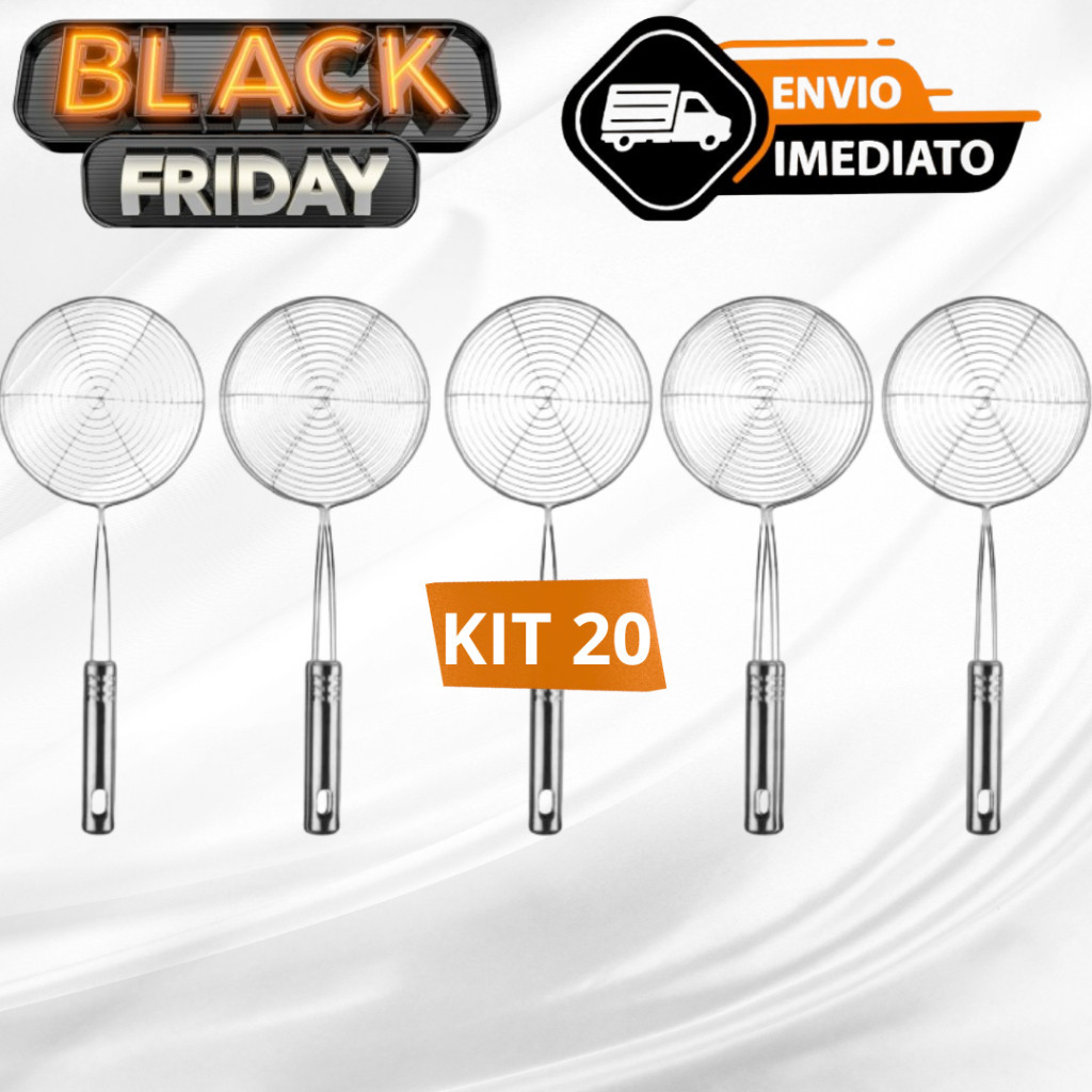 Kit 20 Escumadeira Para Fritura em Aço Inox De Pastel Batata Salgado Peneira Resistente Para Cozinha