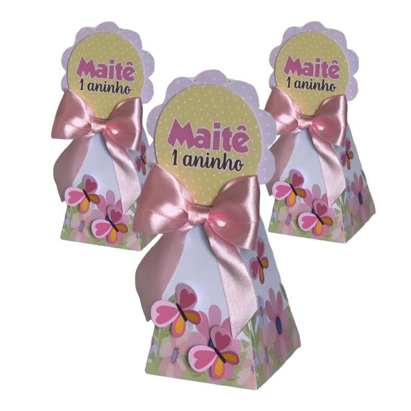 10 Pirâmide personalizada tema Jardim encantado, jardim das borboletas- kit festa - lembrancinha infantil