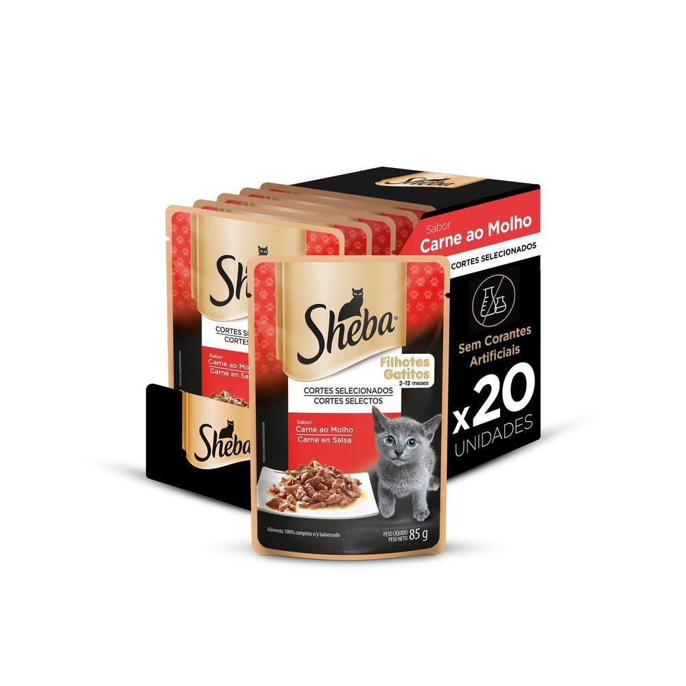 Ração Úmida Sheba Sachê para Gatos Filhotes Sabor Carne ao Molho - 20 Unidades de 85g