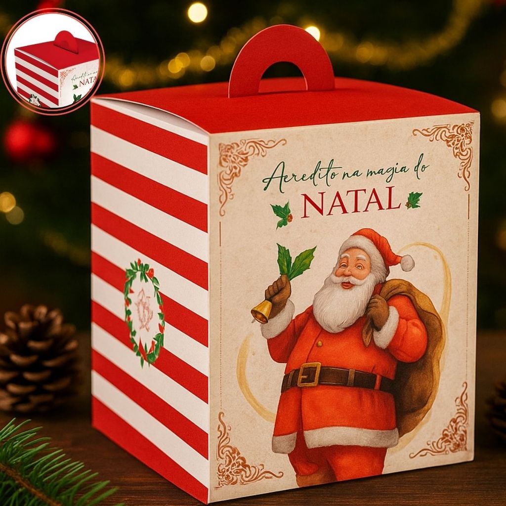 Detalhes do 50 CAIXA MINI PANETONE 10X10X12 CM PAPAI NOEL NT111 (JR NATAL OUTLET 2025)