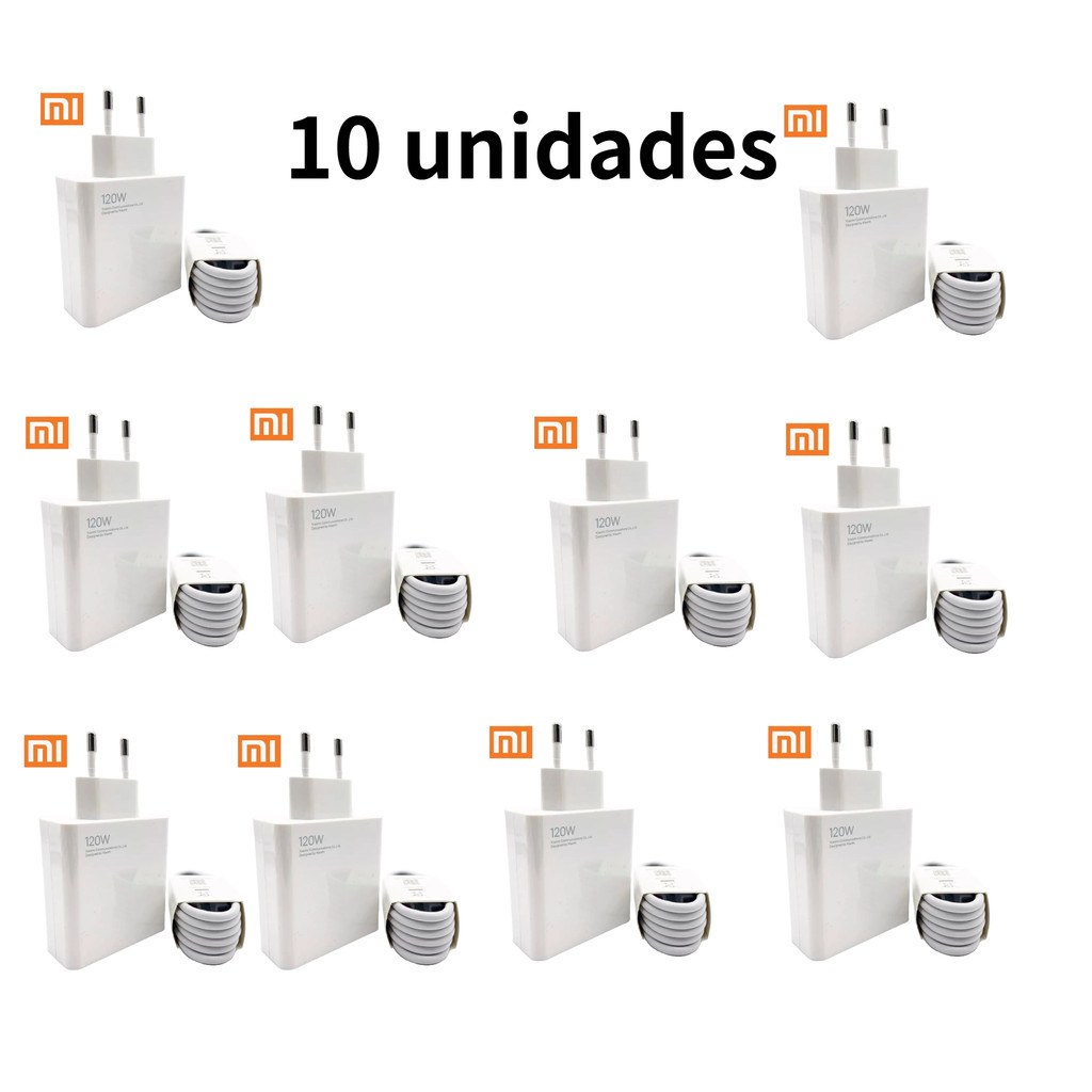 (ATACADAO) Kit 4/6/10 Carregador Completo Turbo Power Xiaomi Cabo USB + Cabo Tipo C 120W 67W