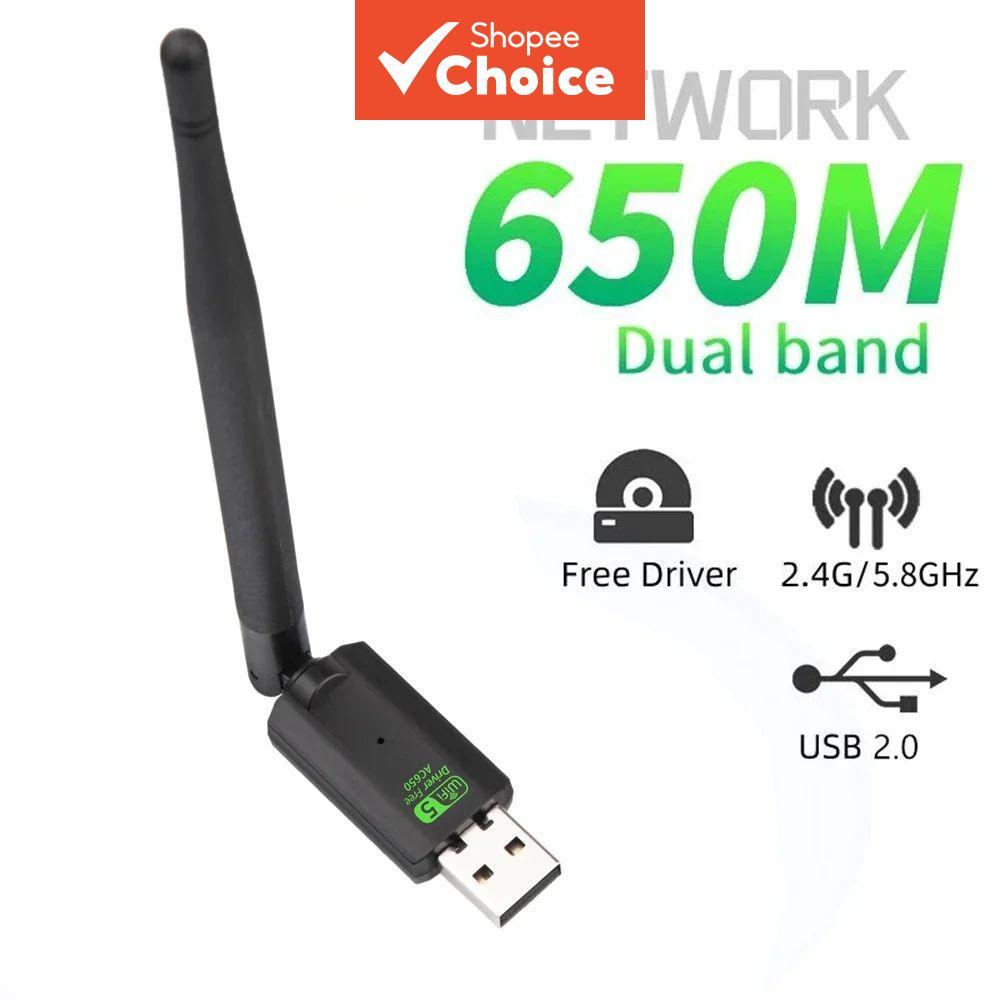 Adaptador USB WiFi 600Mbps AC650 sem driver, 2.4GHz 5GHz com antena para PC, receptor de placa de rede para computador.