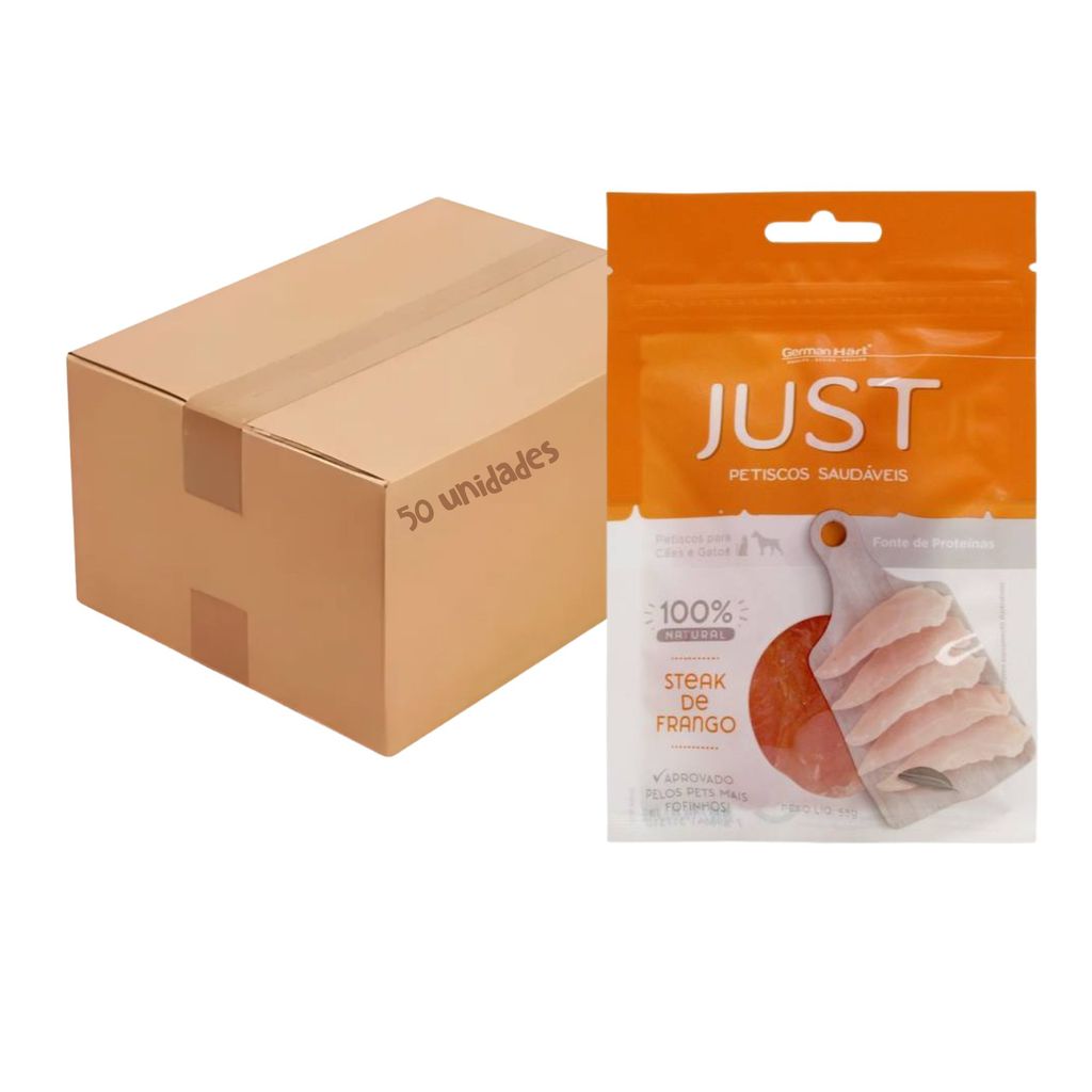 Kit Petisco Just Steak de Frango Caes Gatos 55g 50 unidades